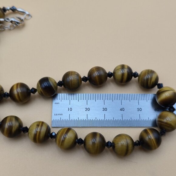 17+3 Inch Sterling Silver Heavy Tiger's Eye Stones Necklace B744 - Picture 5 of 6